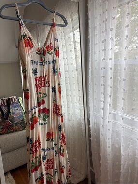 Cream Fruit-Print Spaghetti-Strap Maxi Dress